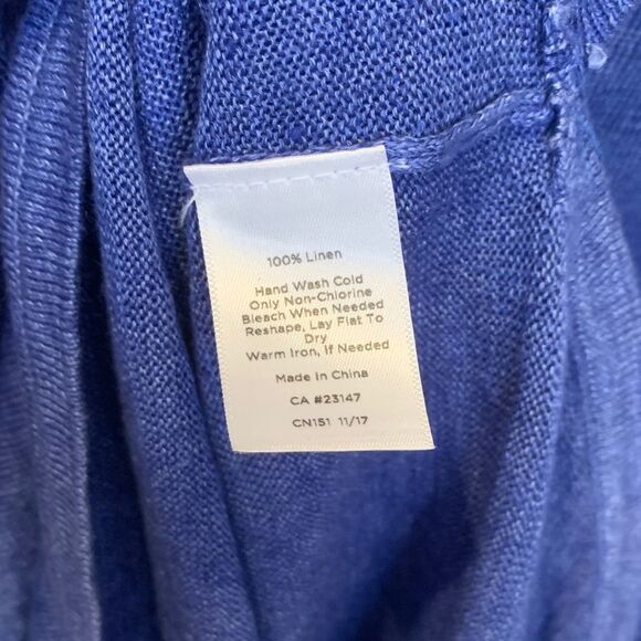 Talbots 100% linen blue V-neck lightweight knit sweater size petite - Picture 7 of 8